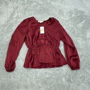 Michael Kors Womens Dark Brandy Long Sleeve Wrap Top With Elastic Waist NWT 0253